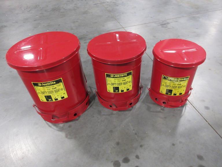 Justrite Oily Waste Can 6, 10, and 14 Gallon (3) Model: 09500, 09300, 09100- Auction Item