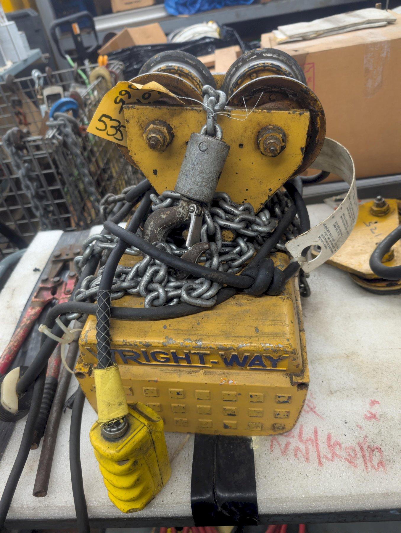 Wright-Way 1/2 Ton Electric Chain Hoist w/ Trolley & Pendant Control 230/460V 3PH ACCO