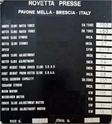700 Ton Rovetta Straight Side Double Crank Press