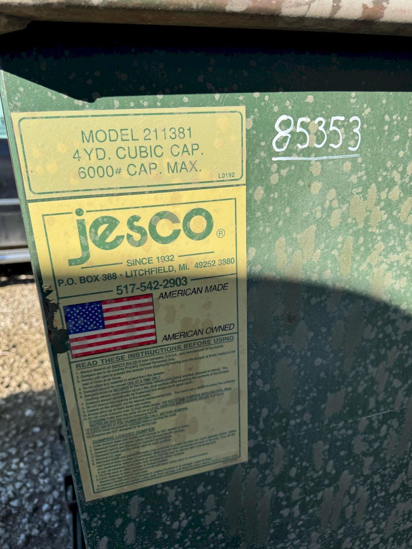 1 – PREOWNED JESCO HEAVY DUTY SCRAP HOPPER MODEL: 211381, S/N: L0192