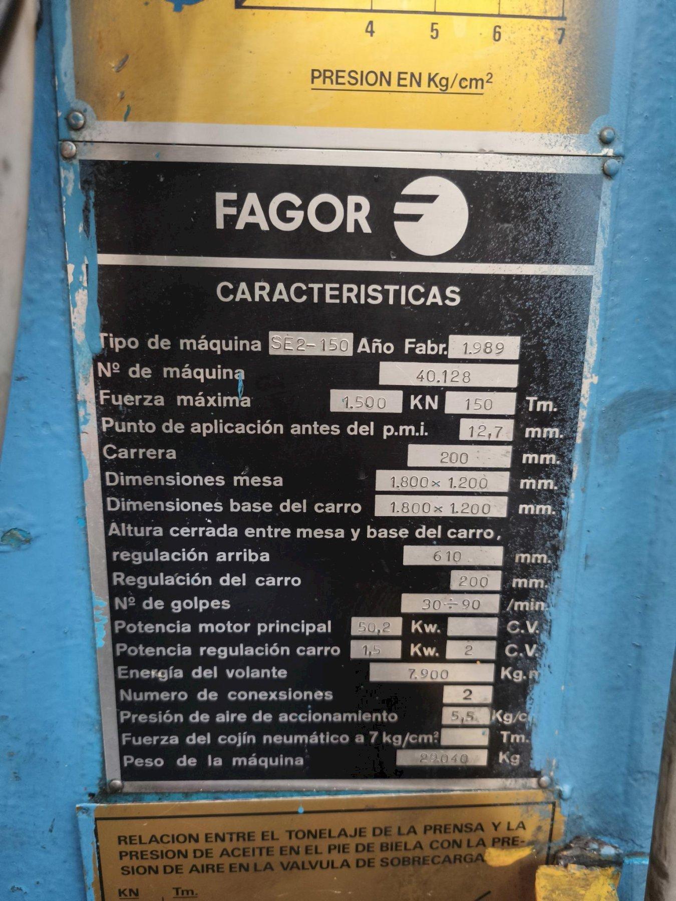 150 Tons FAGOR ARRASATE 1,800 × 1,200 mm