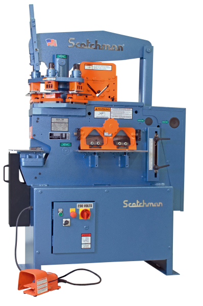 4″ x 4″ x 3/8″ SCOTCHMAN Hydraulic Ironworker No. 5014-ET, Hyd, 50 Ton, 3-Station Revolving Turret, New