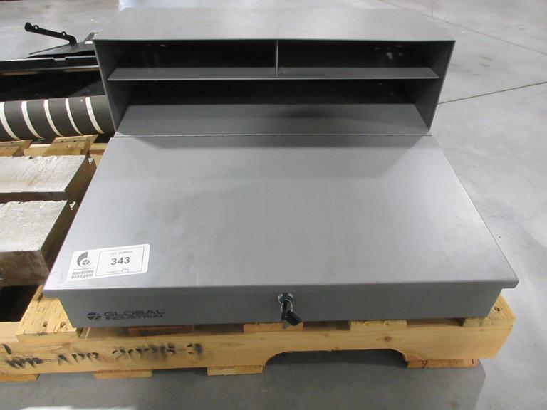 Global Industrial Wall Mount Locking Foremans Desk with Top Shelves- Auction Item