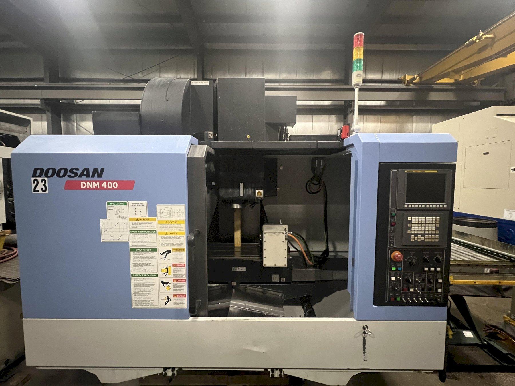 DOOSAN MODEL DNM400 VERTICAL MACHINING CENTER, 4TH AXIS TABLE, THRU SPINDLE COOLANT, 12,000 RPM SPINDLE, 2011