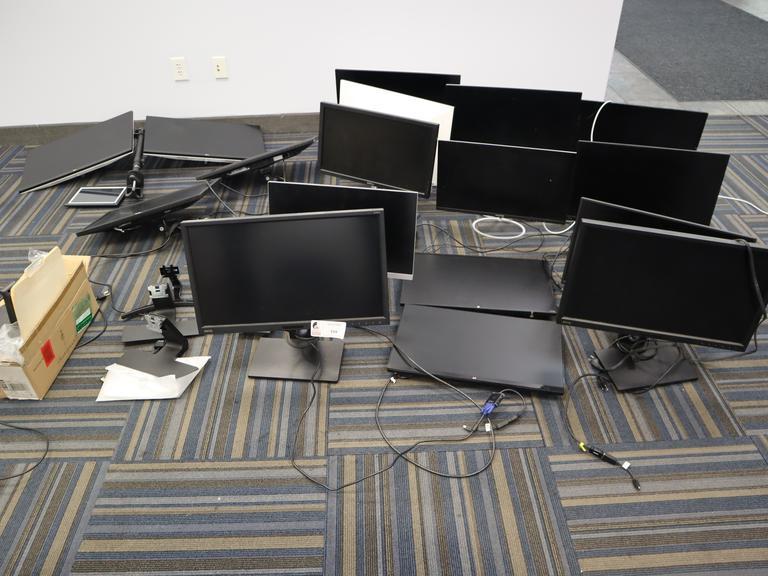 Monitors (17) w Misc. Monitor Arms And Stands- Auction Item