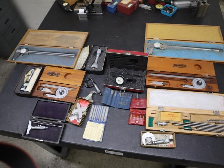 Assorted Measuring Tools, Micrometers, Chamfer Guage, Precision Protractor, Depth Mics, Bore Gauges, Thread Checkers and More- Auction Item