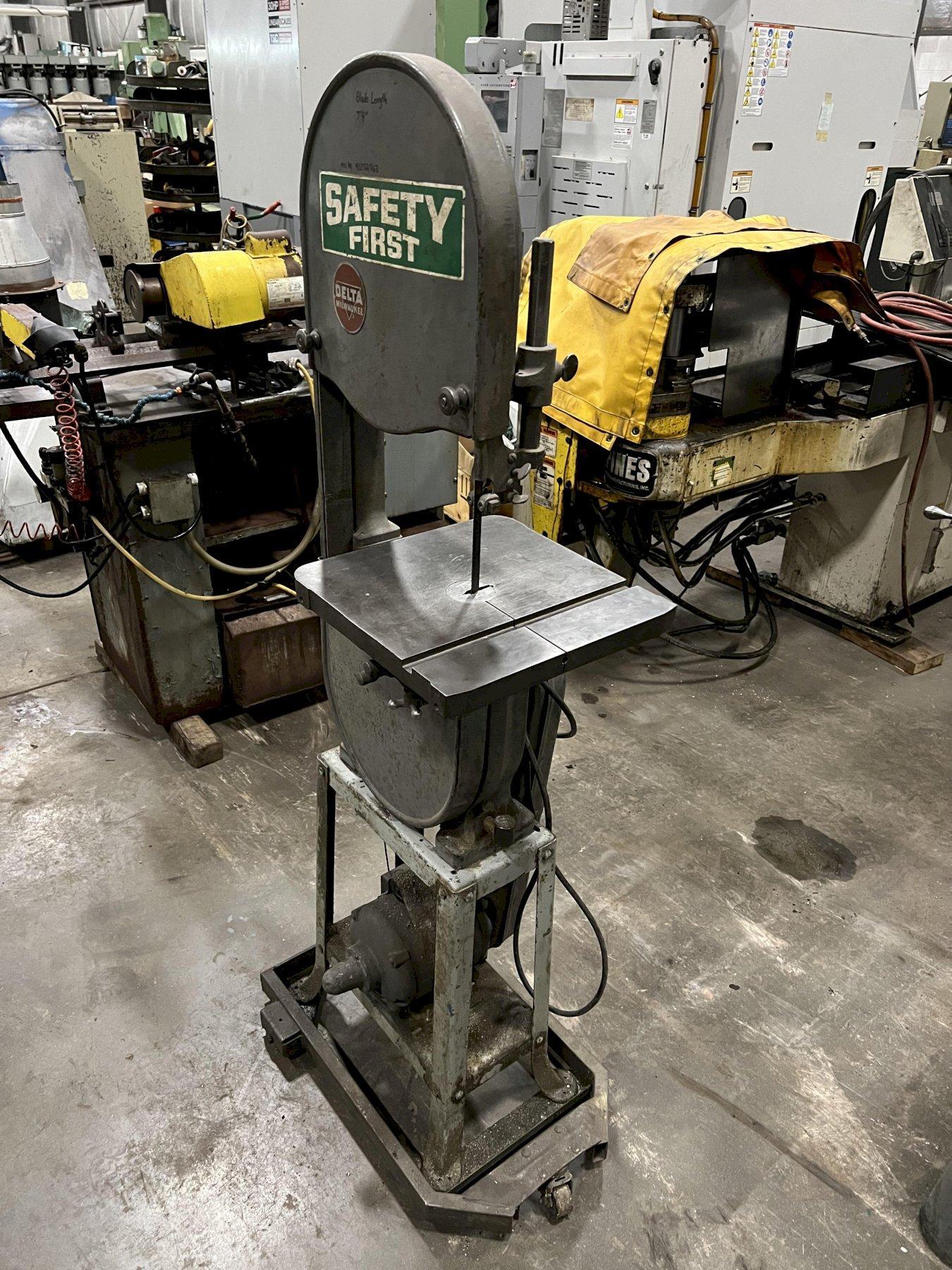 ROCKWELL DELTA VERTICAL BANDSAW, 8" THROAT, 14" x 14" TABLE, SINGLE PHASE