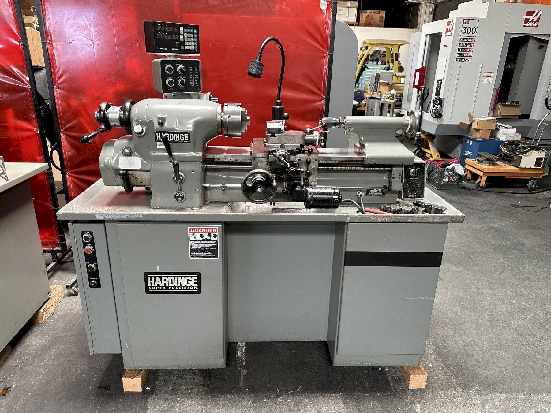 Hardinge HLV-H Toolroom Lathe, Inch Treading, 2 Axis DRO, KDK Tool Post, 3 Jaw Chuck, LIve Center, 5C Collets, Drill Chuck