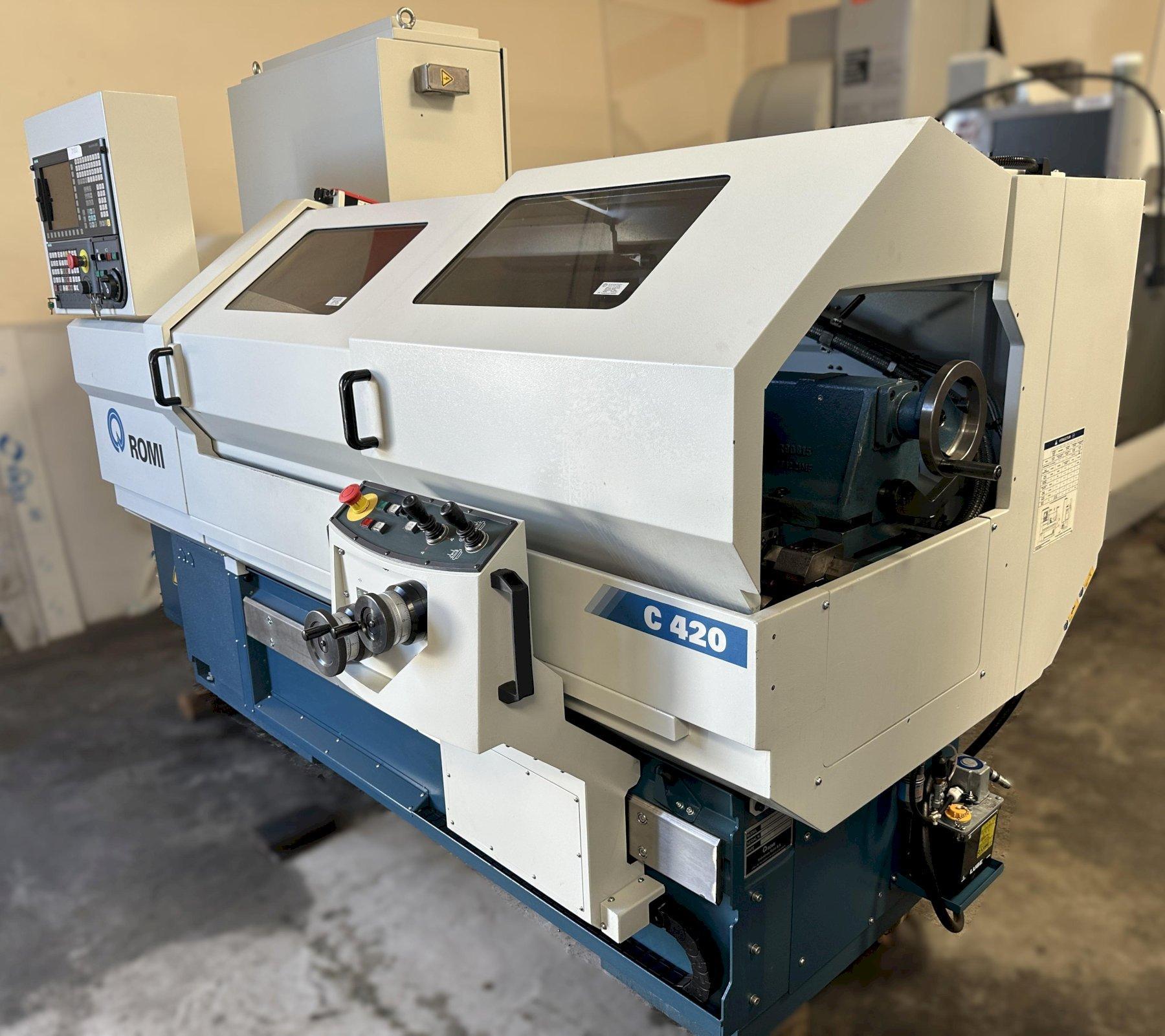 Romi C-420 CNC Lathe Siemens 828D Control, 8″ Chuck, Hand Wheels, Conversational Control