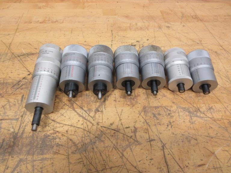 Precision Micrometer Heads (7pcs), 0-1" and 0-50mm Ranges, Starrett, Mitutoyo, Scherr Tumico and Other- Auction Item
