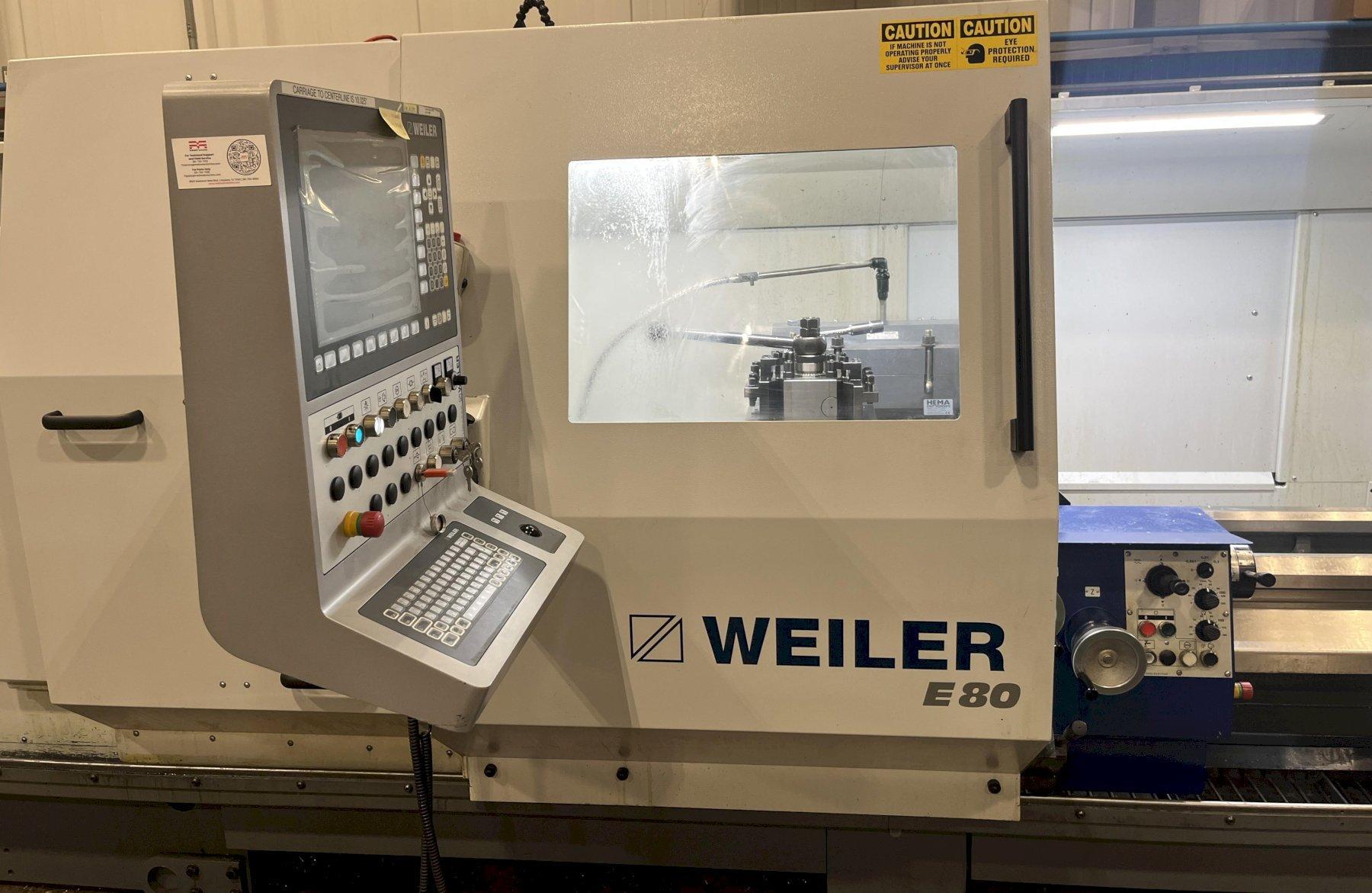 Weiler E-80 X 4500 Yr. 2017 6.5" Big Hole 177" Centers Flat Bed 2 Axis CNC Lathe