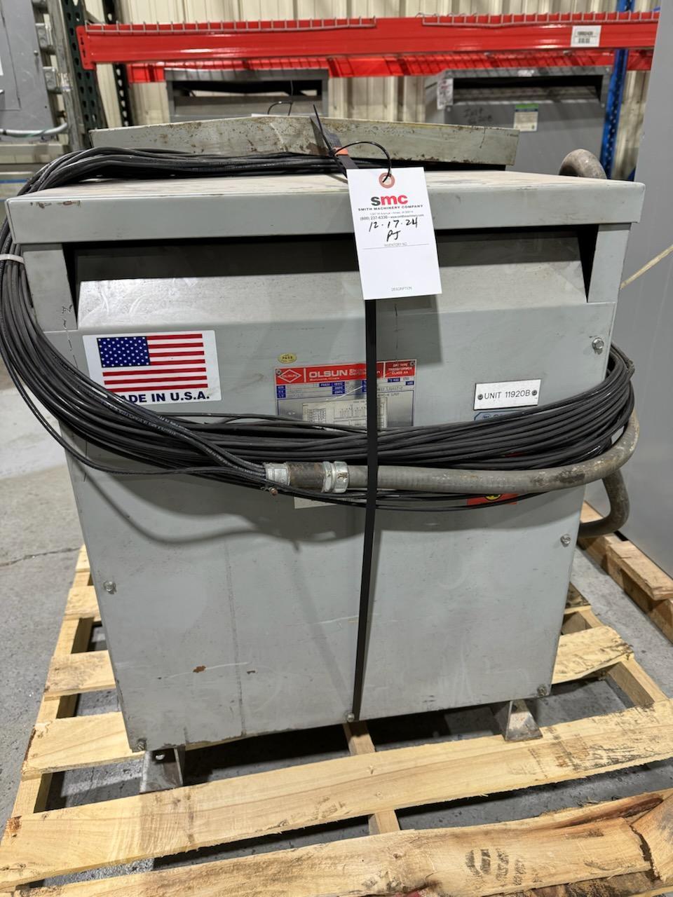 1 - PREOWNED OLSUN 30 KVA TRANSFORMER, MODEL #: DP30YC-4, S/N: A62933 131017-2