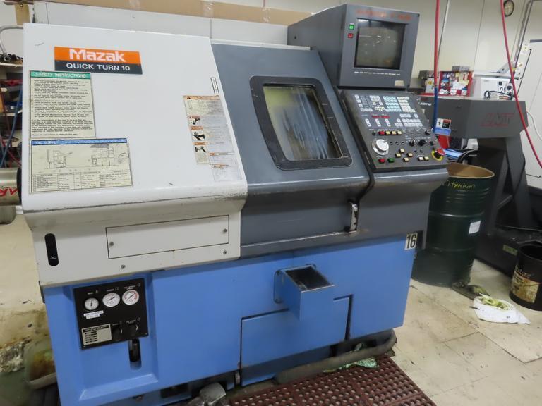 Mazak Quick Turn 10 CNC Turning Center with Mazatrol T-Plus CNC Control, 12 Tools, Tool Eye, Tailstock, Conveyor- Auction Item
