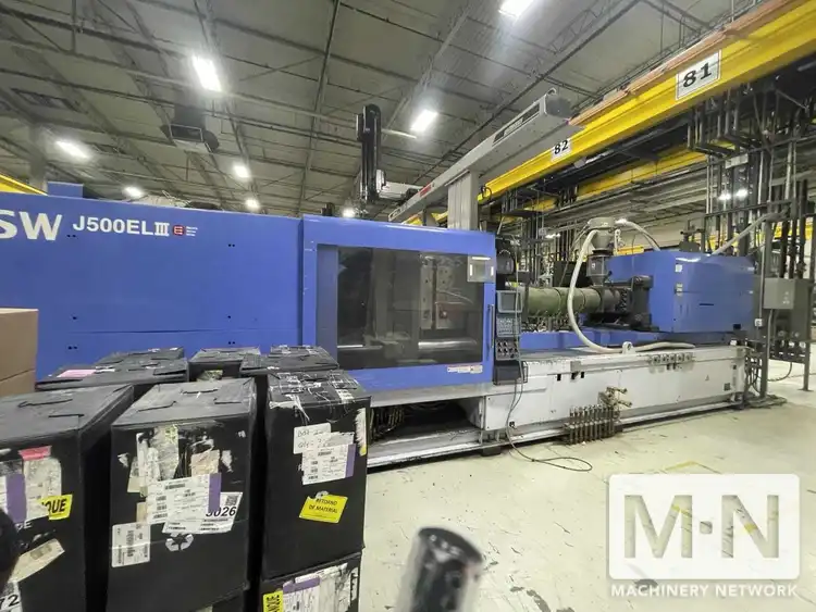 500 Ton 45 Oz JSW J500ELIII-1400H Electric Injection Molding Machine, mfg 2006/2005 (2) AVAILABLE