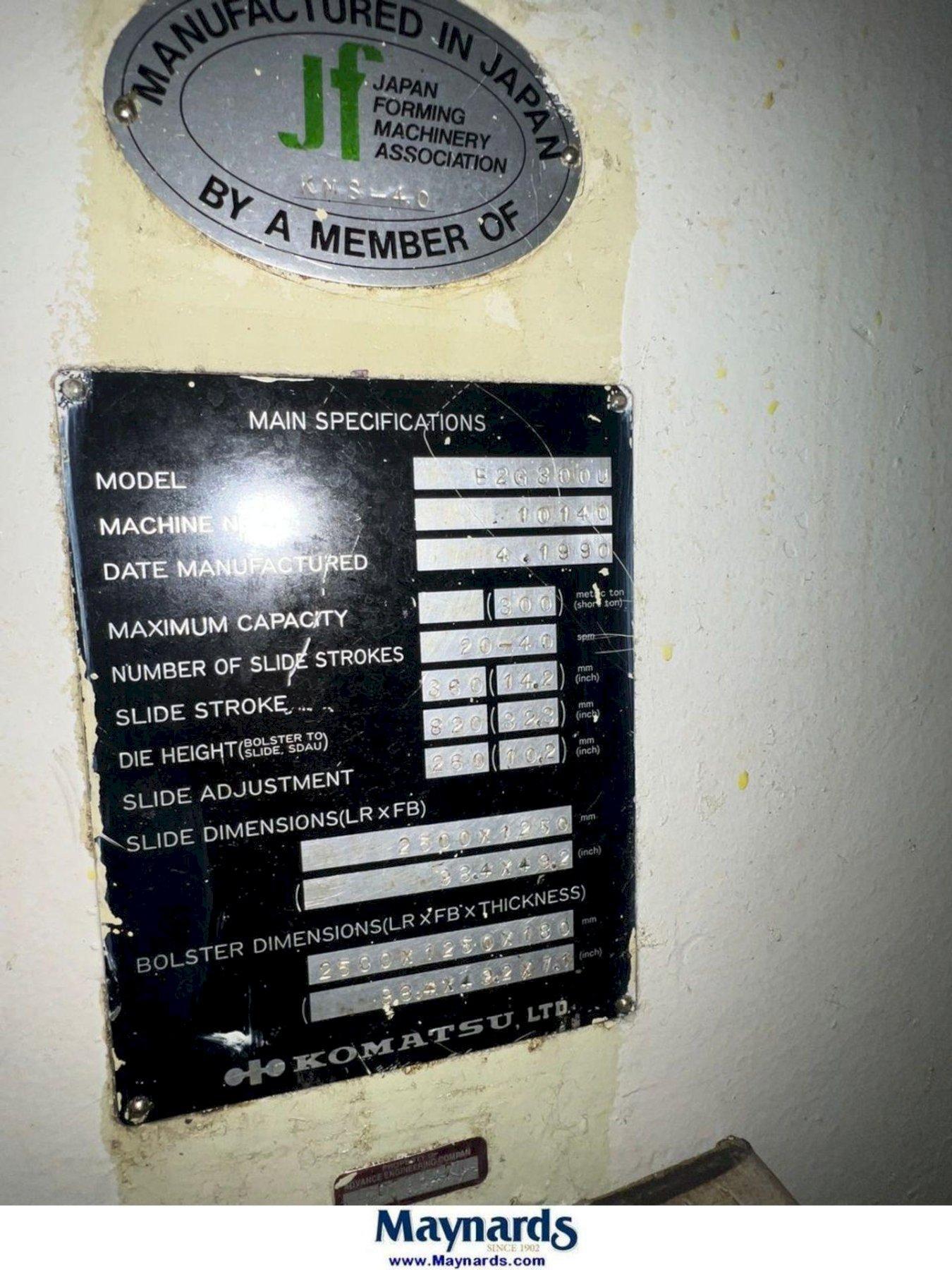 300-ton Komatsu Straight Side Mechanical Press For Sale Model #E2G-300U