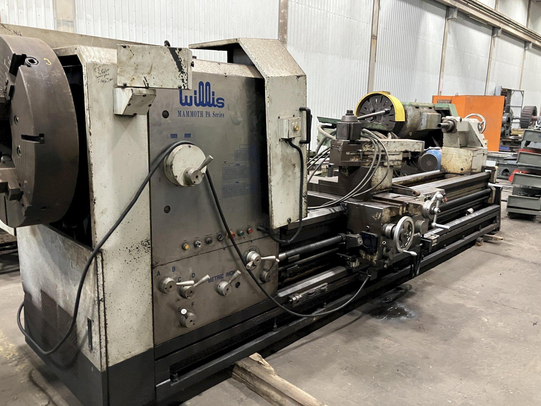 45/63" x 120" Willis Mammoth Model PA4512030 12-1/2" Hollow Spindle, Gap Bed, Taper Attachment, Variable Speed
