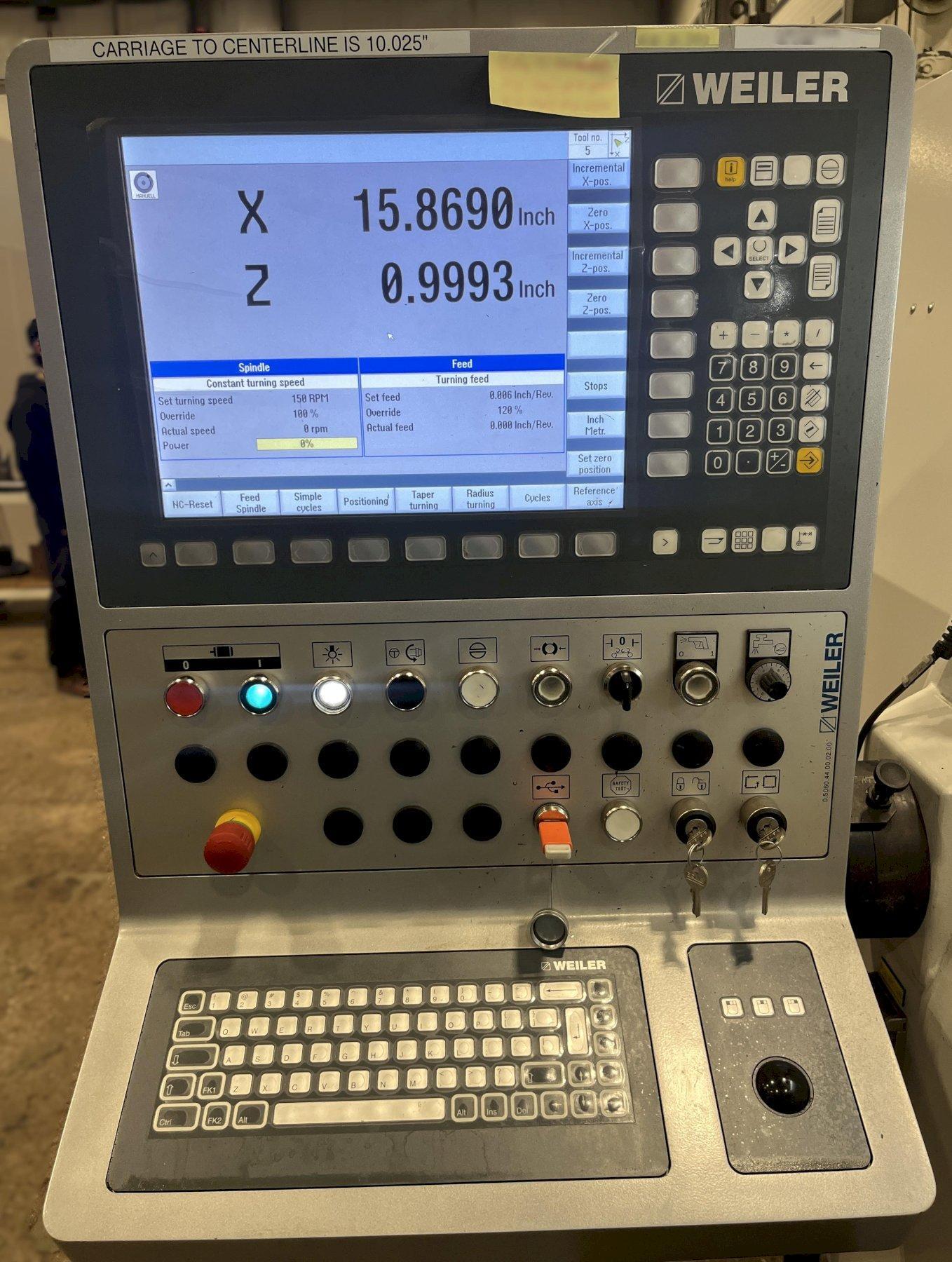 Weiler E-80 X 4500 Yr. 2017 6.5" Big Hole 177" Centers Flat Bed 2 Axis CNC Lathe