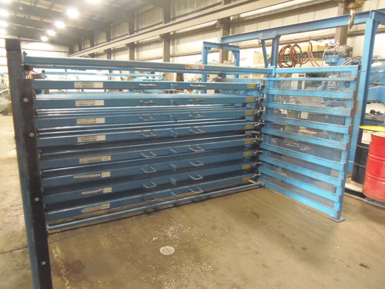 48" x 120" ROLL OUT SHEET RACK WITH 8 SHELVES, MODEL 6H-48X120R, 5000 LB CAPACITY EACH