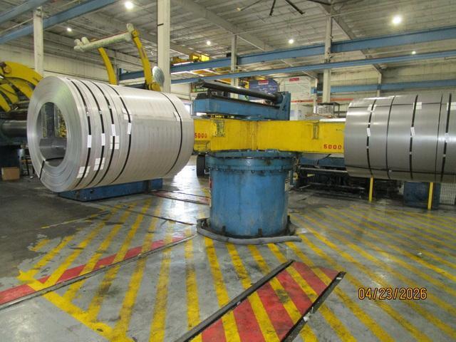 72" x .187" x 50,000# Chicago Triple Injector Head / Turret Recoiler Loop Slitting Line with Braner Banding Line