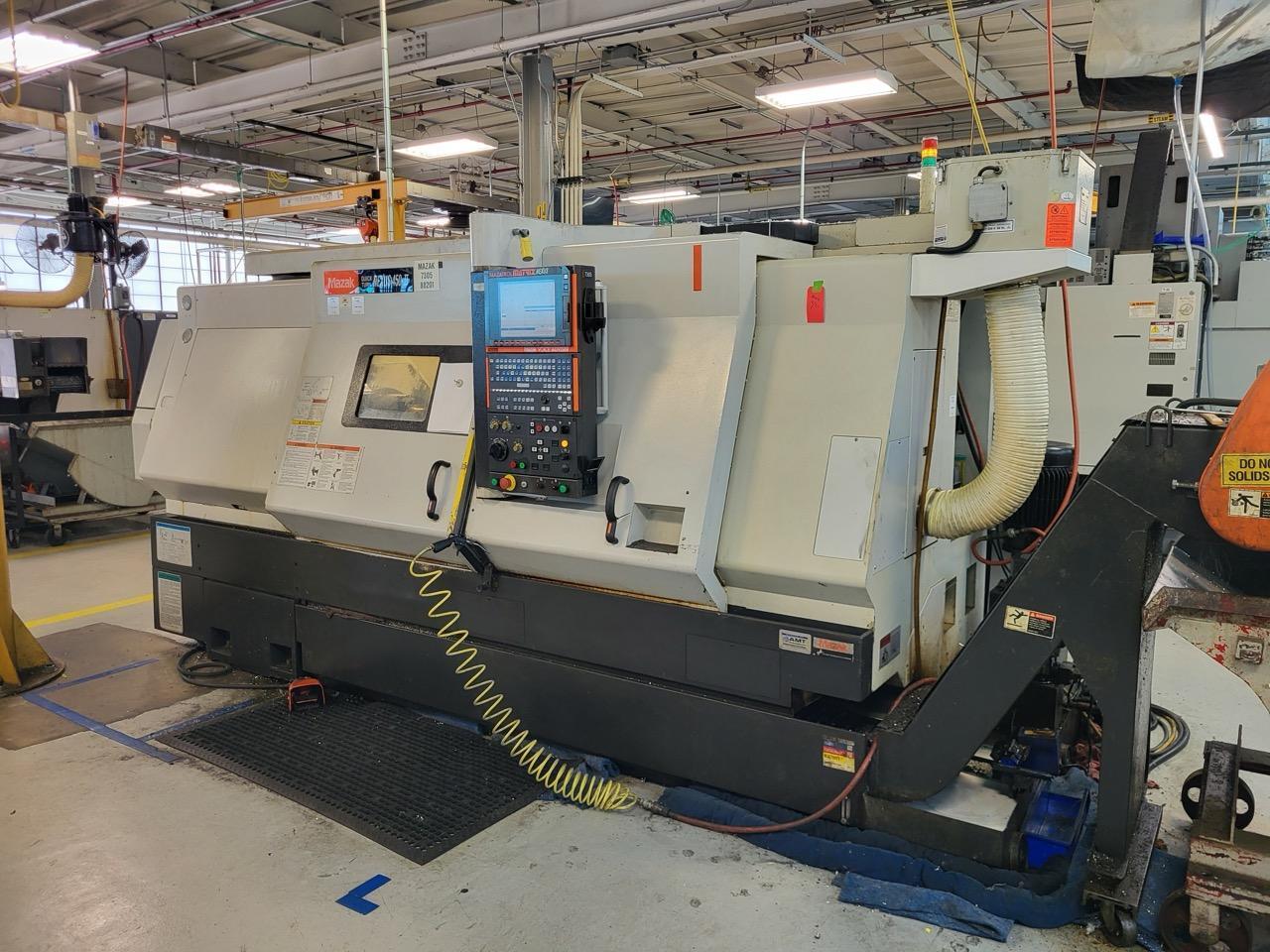 Mazak QTN 450-II CNC Turning Center 2006- Tool Setter, SMW Autoblok 19″ Chuck , 24 Station, Chip Conveyor