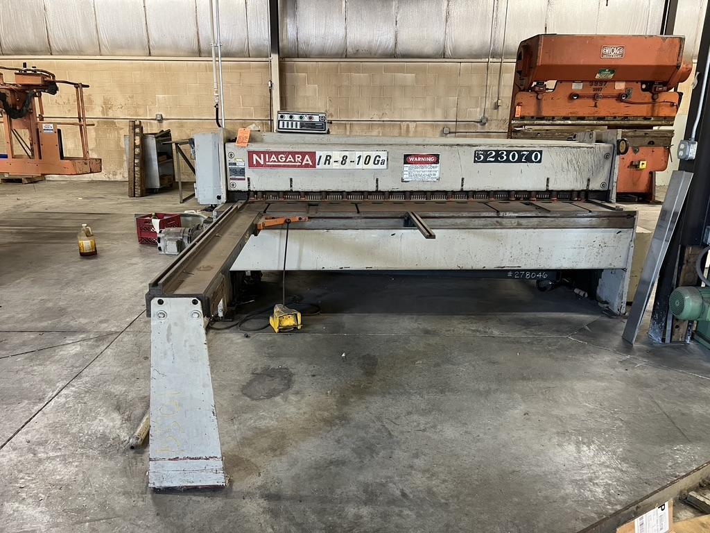 10 GAUGE X 8' NIAGARA MECHANICAL SHEAR, MODEL 1R-8-10GA, SQUARING ARM, NEW 1980