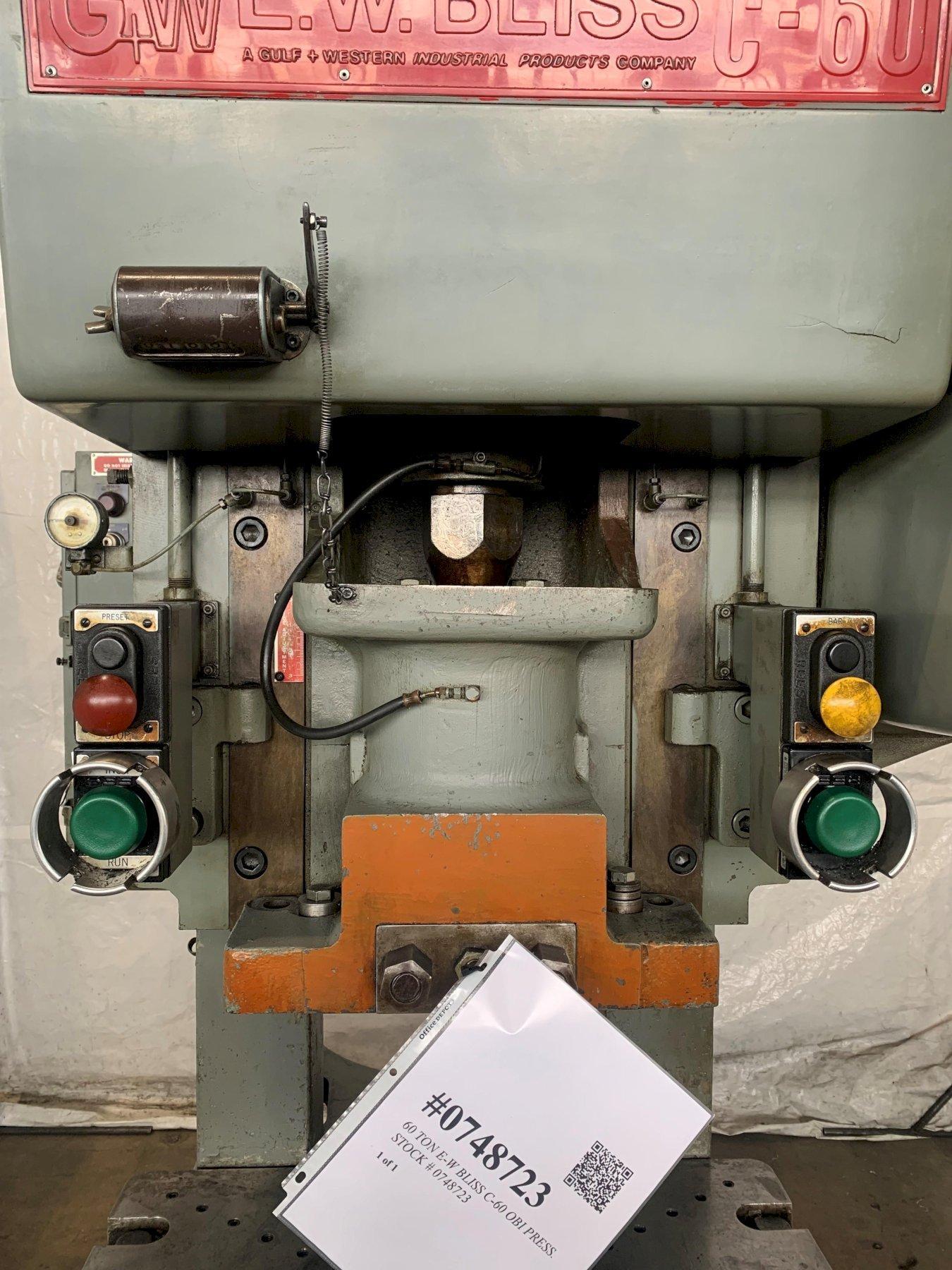60 TON E-W BLISS C-60 OBI PRESS. STOCK # 0748723