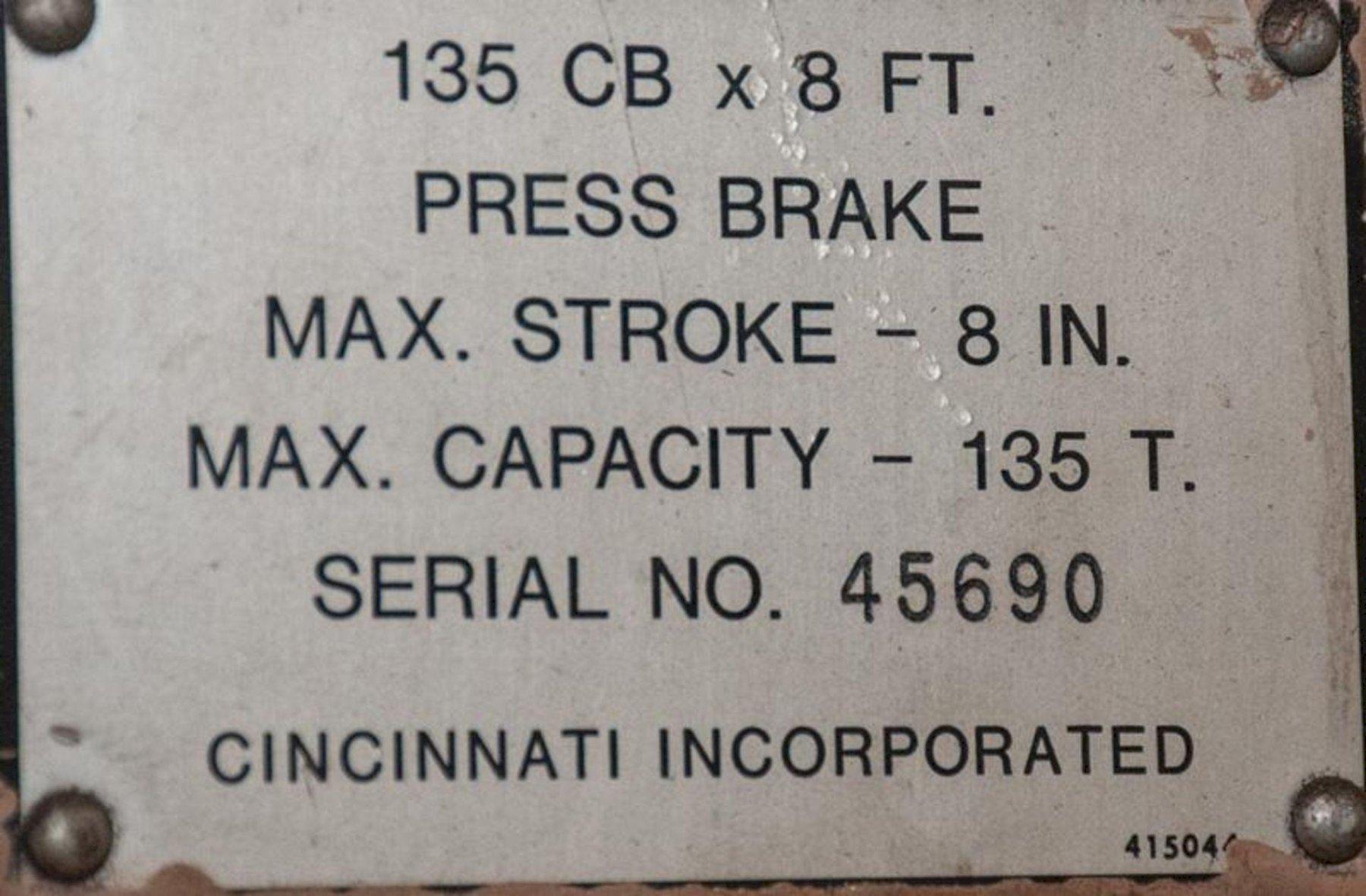 135 Ton x 10 Ft Cincinnati Hydraulic Press Brake Model 135CB8