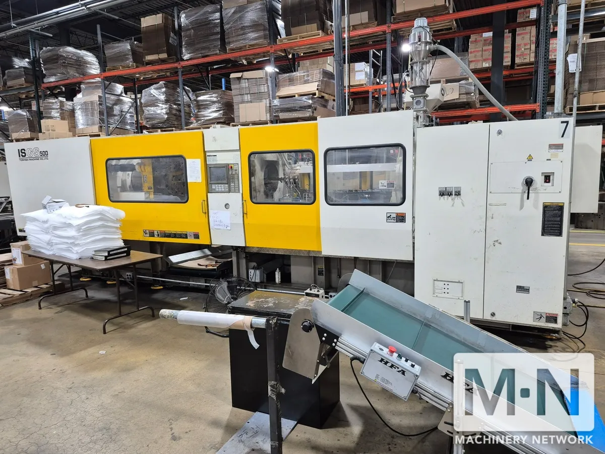 500 TON 63 OZ TOSHIBA MODEL ISGS500WV21-27B WIDE PLATEN INJECTION MOLDING MACHINE MFG 2006