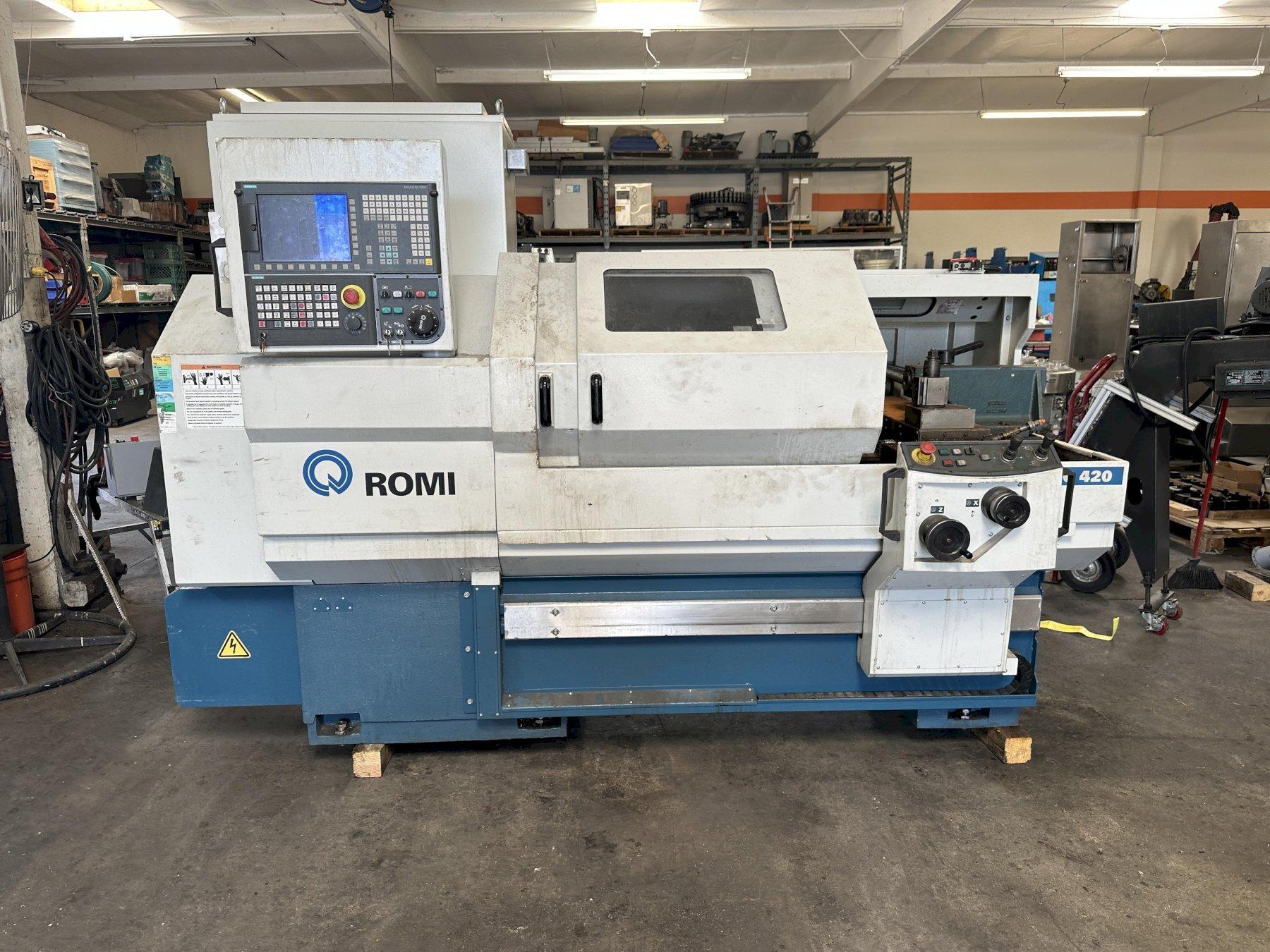 Romi C-420 CNC Lathe Siemens 828D Control, 8″ Chuck, Hand Wheels, Conversational Control