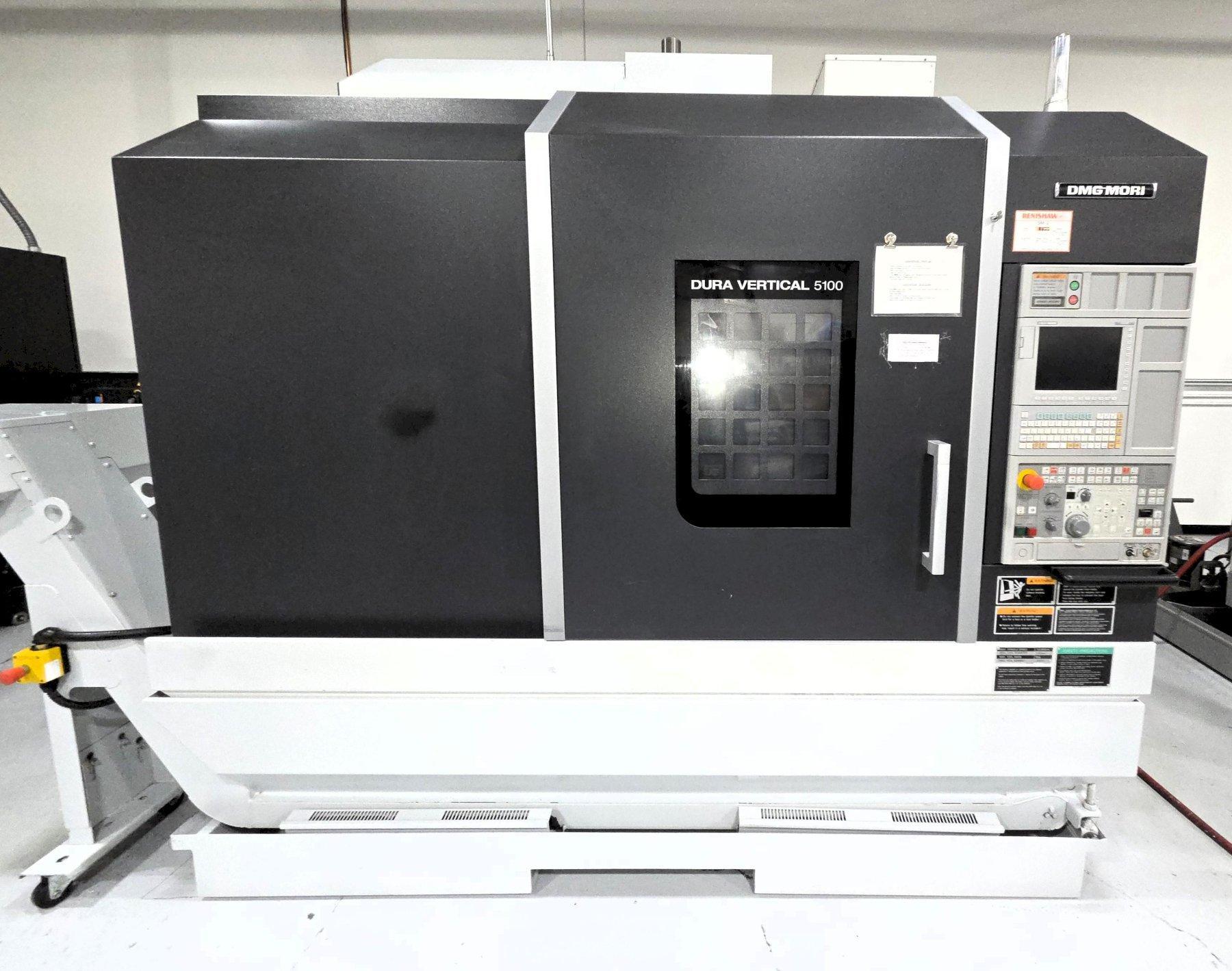 DMG Mori DuraVertical 5100 CNC Vertical Machining Center 2015, DDRT-200 4TH Axis Rotary Table, LNS Chip Conveyor, Renishaw Probe, Chip Blaster High Pressure Coolant