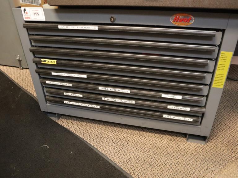 Huot 8 Drawer Tool Cabinet with Contents: Carbide End Mills, HSS End Mills, Lathe Turning Tools and More- Auction Item