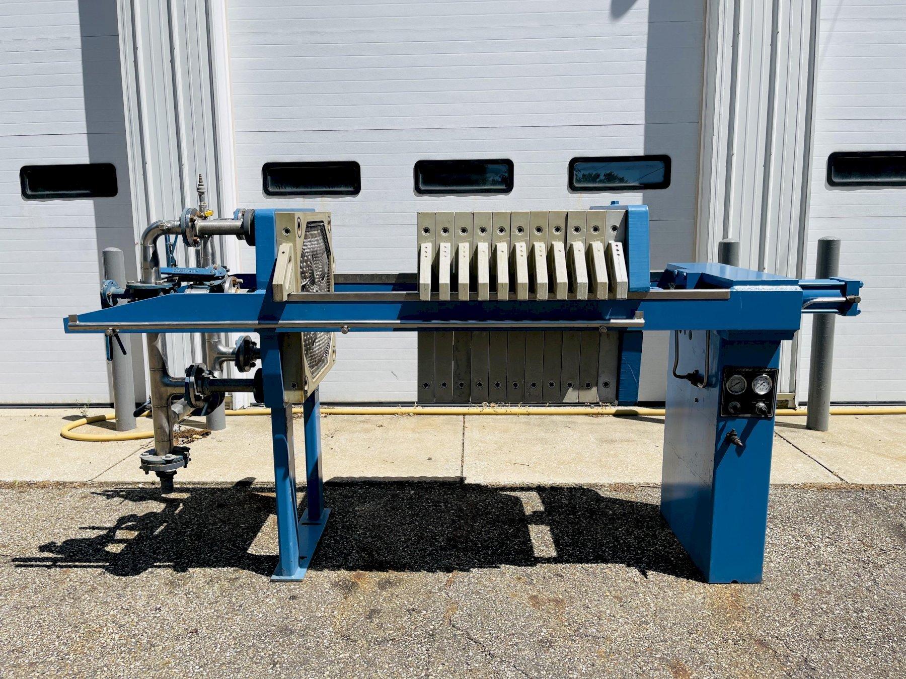 JWI J-Press, 3 Cubic Foot - 11 Plate Gasketed Hydraulic Filter Press - 630mm Plates