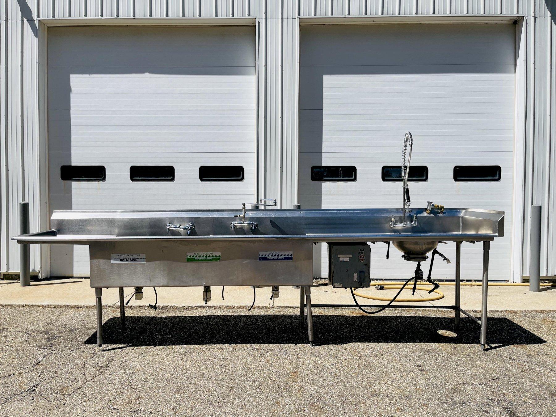 156” Commercial Stainless Steel   Three Compartment Sink w/Garbage Disposer