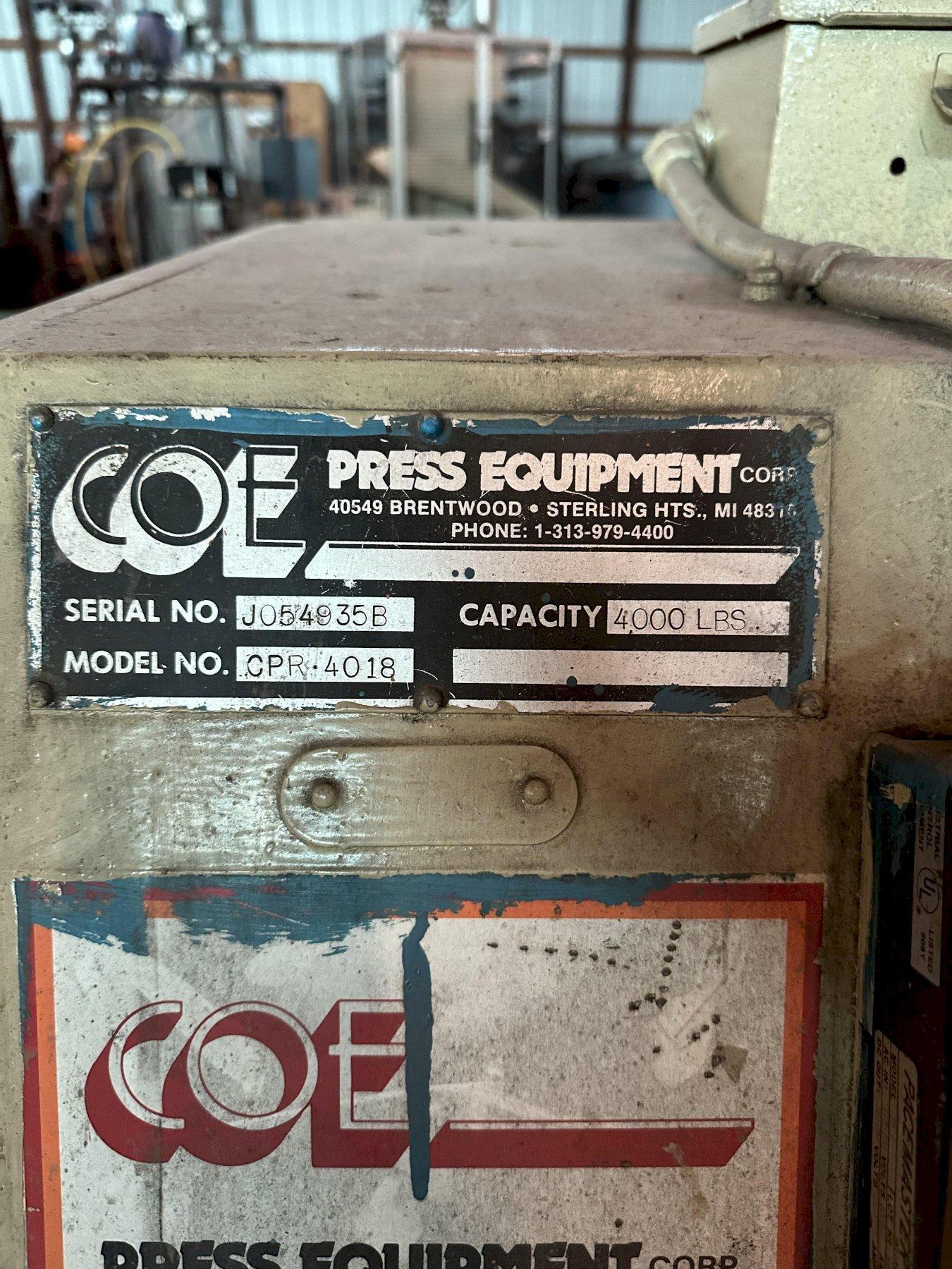 (1) PREOWNED COE 4,000lb COIL REEL, MODEL #: CPR-4018, S/N: JO54935B