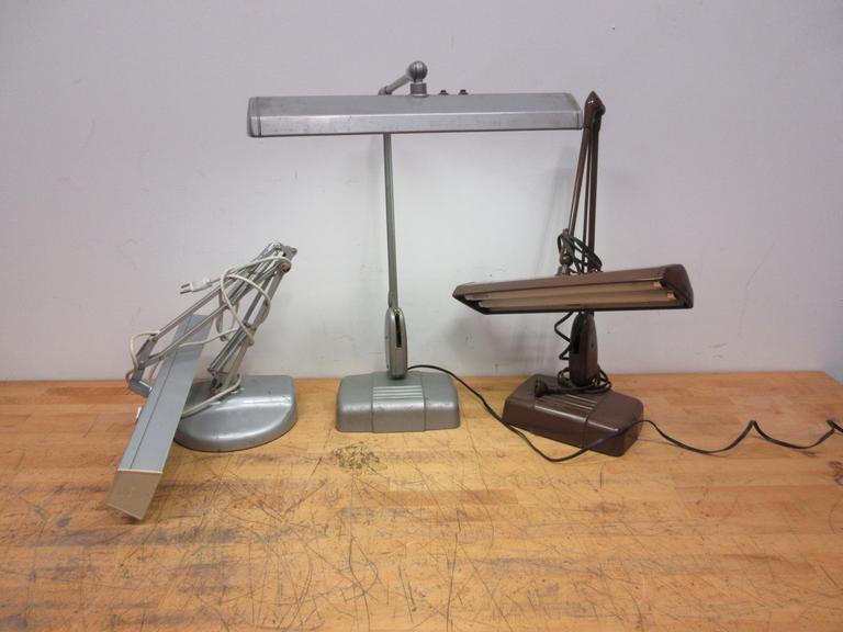 Vintage Bench or Desk Top Articulating fluorescent lights (3 Pcs), All Use 2ea 16" Tubes, ***All Work***- Auction Item