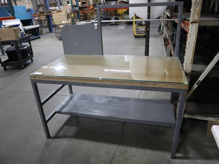 Heavy Duty Work Bench with Wood Top and Glass Surface, Lower Shelf- Auction Item