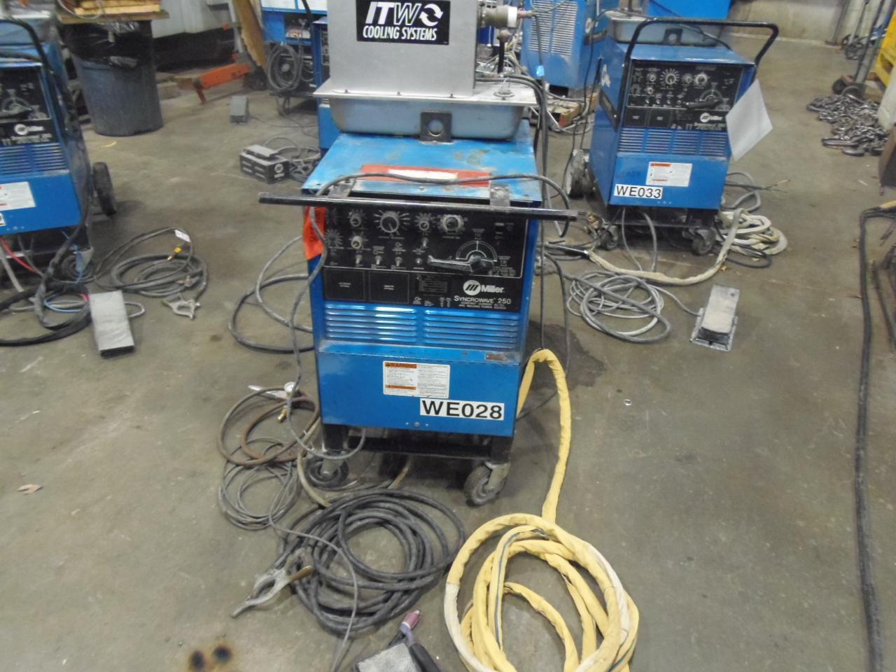 MILLER SYNCROWAVE 250 TIG WELDER, COOLER, GUN, CART