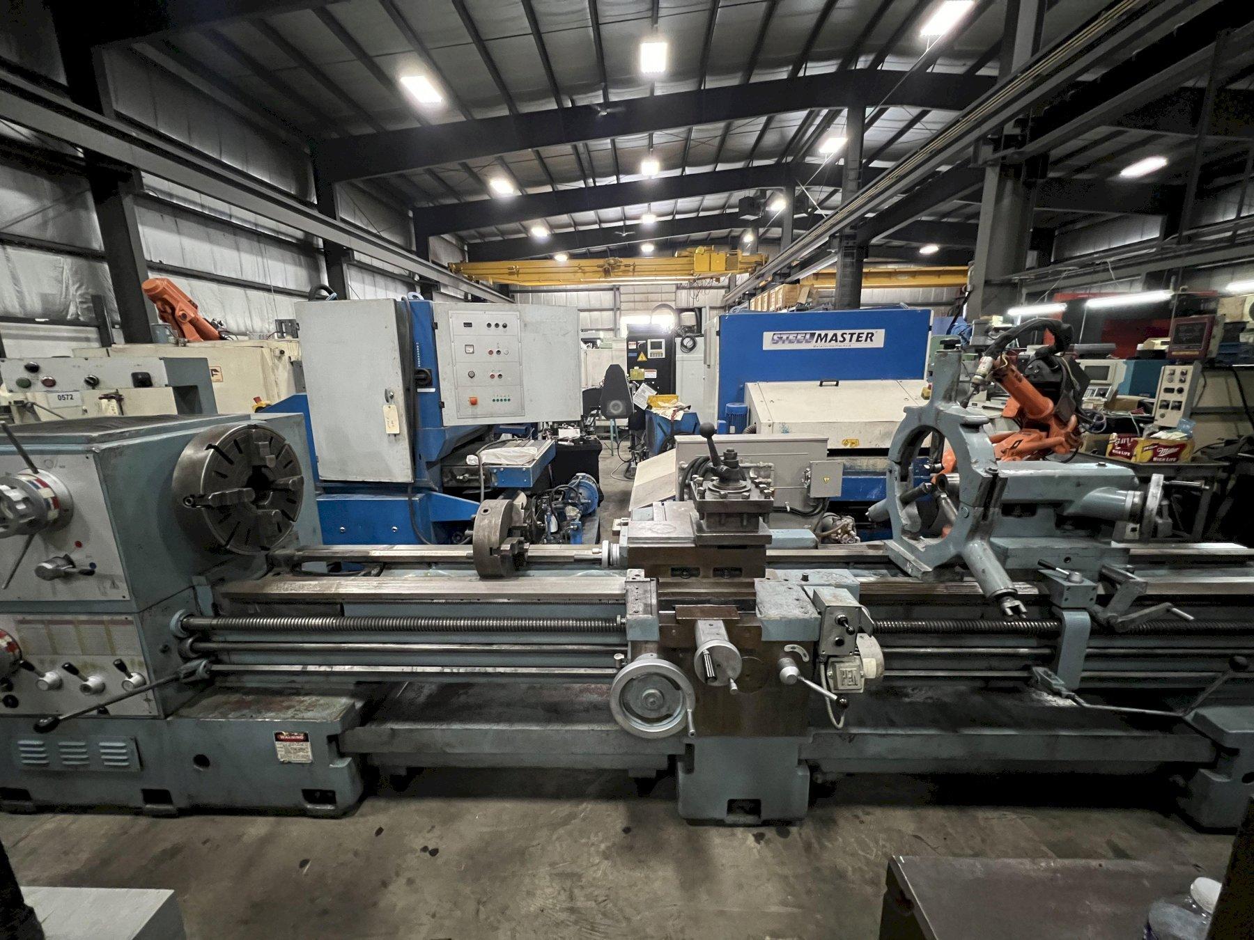 26" x 120" SUMMIT ENGINE LATHE, MODEL 26-4X120, 4" SPINDLE BORE, INCH/METRIC THREADING, STEADY REST, 3 JAW AND 4 JAW CHUCKS