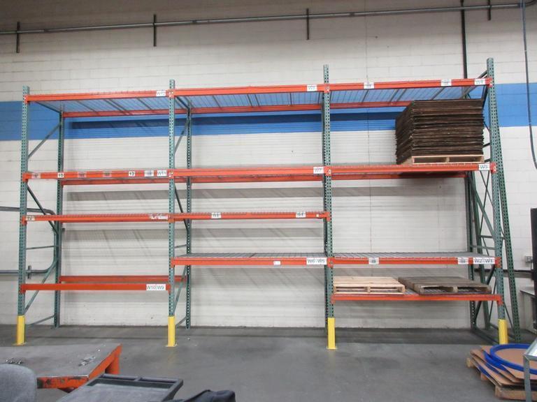 Tear Drop Style Pallet Racking, (4) Uprights 14'x42" (12) 8' Shelves, Wire Decking, *No Contents*- Auction Item