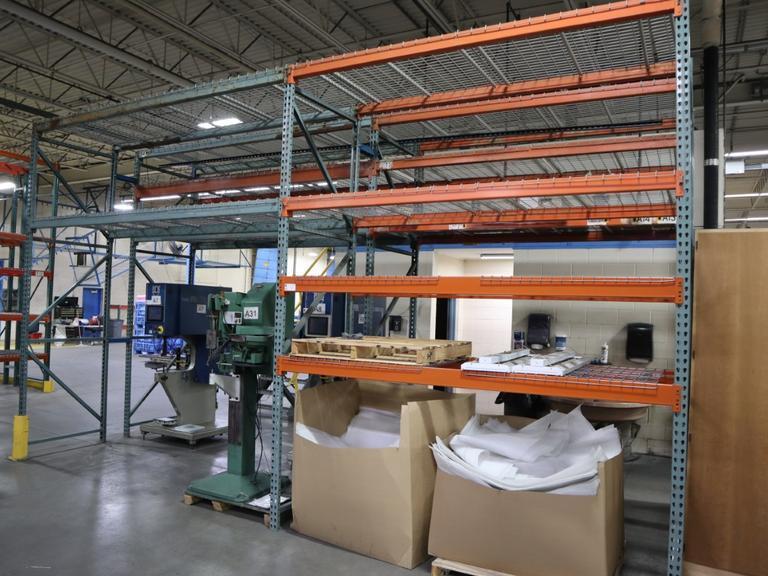Pallet Racking (2) Back-to-Back Bays: (6) 12'H x 42" Uprights, Teardrop Style, (7) 9' Shelves, (4) 134" Shelves, Wire Decking - NO CONTENTS- Auction Item