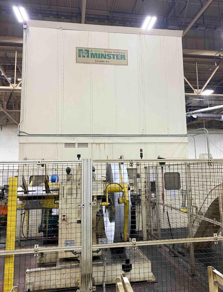 600 Ton Minster Eccentric Geared Straight Side Press with Feedline