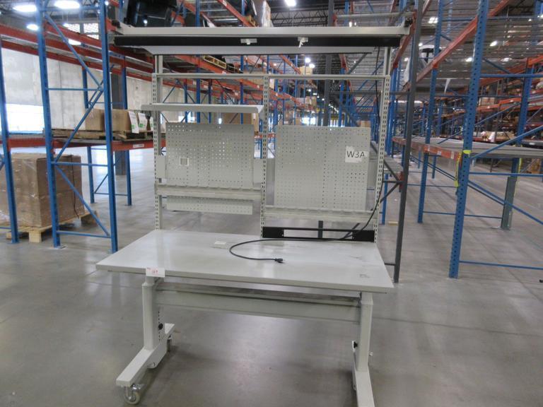 BostonTec Heavy Duty Metal Work Bench with Overhead Light and Adjustable Shelves, Portable- Auction Item