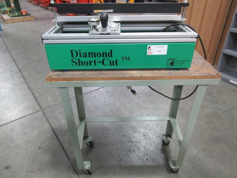 Encore Engineering Diamond Short-Cut Table Top Squeegee Sharpener, Model DSC-020 On Metal Rolling Cart- Auction Item
