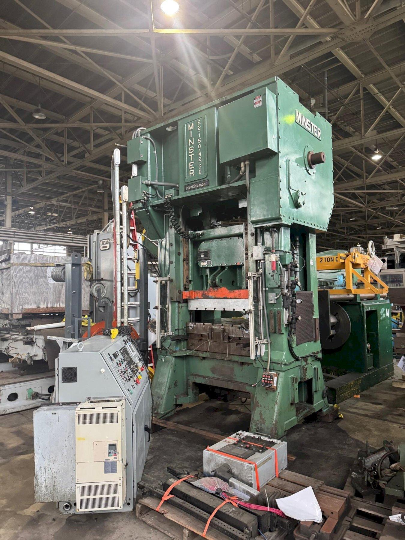 150 TON MINSTER E2-150-42-30 HEVI-STAMPER STRAIGHT SIDE PRESS. STOCK # 0882825