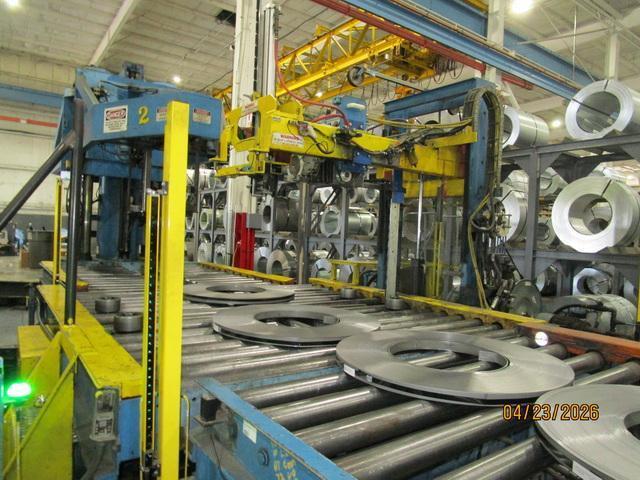 72" x .187" x 50,000# Chicago Triple Injector Head / Turret Recoiler Loop Slitting Line with Braner Banding Line
