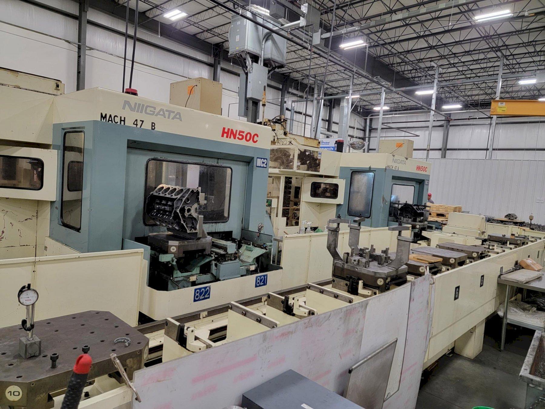 (2) Niigata HN50C Used CNC Horizontal Machining Centers with 10 Pallet Pool For Sale