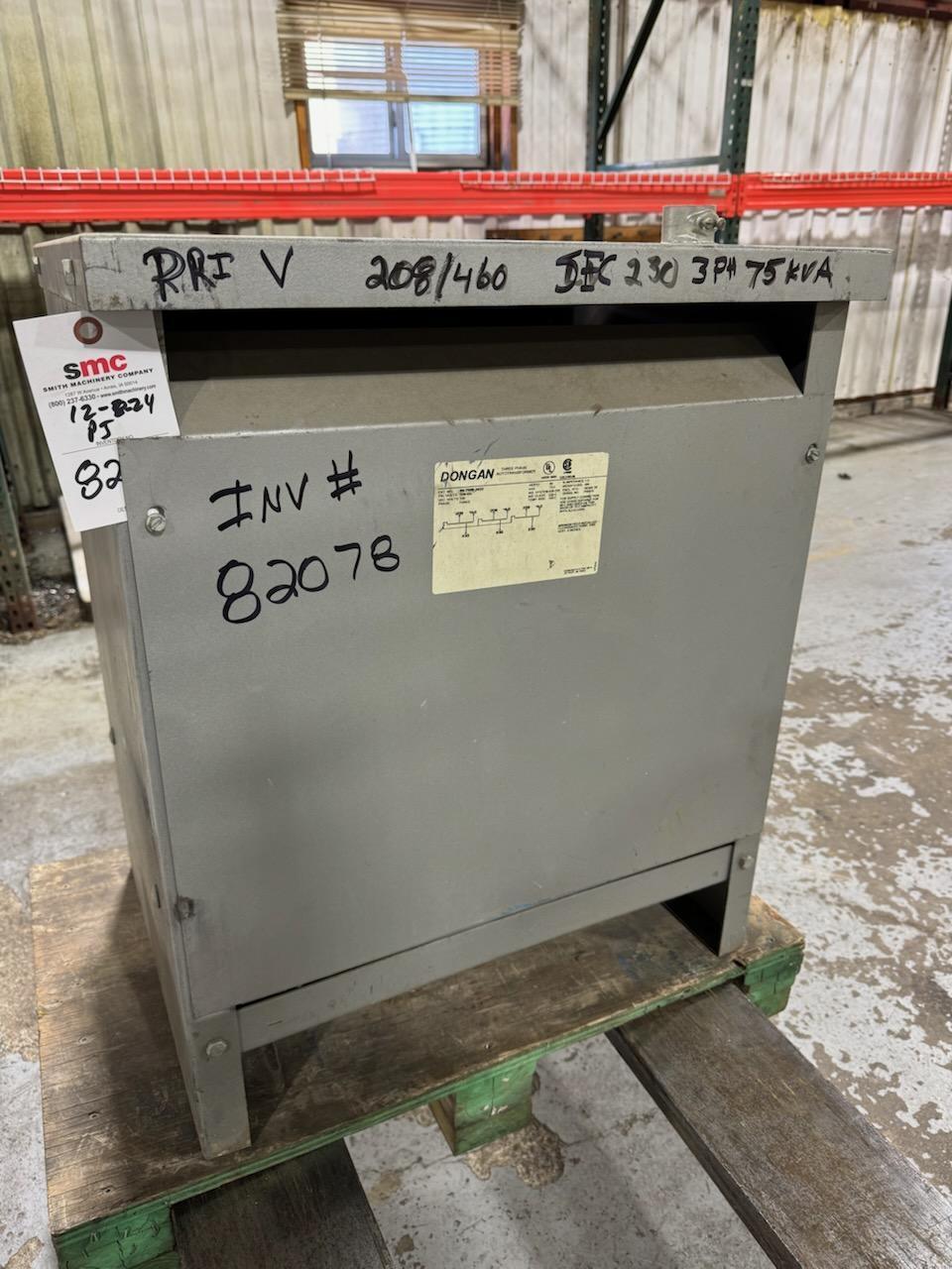 (1) PREOWNED DONGAN AUTO TRANSFORMER, 3 PHASE, 75 KVA, MODEL #: 64-7500-3432, S/N: P00010