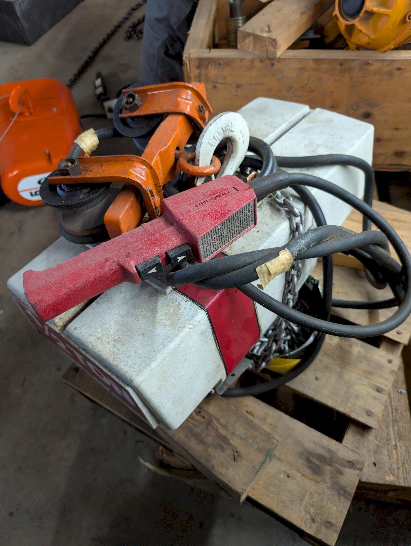 Duff-Norton Amstar electric chain hoist with an integrated beam trolley and pendant control