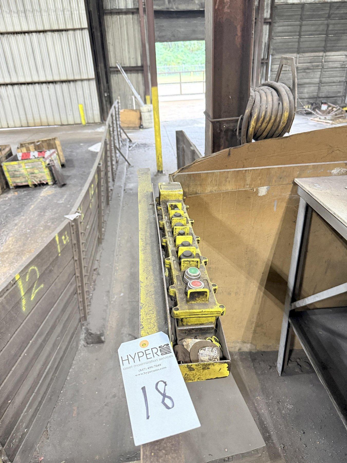 Shaw Box 3 ton electric hoist with three way pendent controls, approx. 30' Mid-South underslung bridge and approx. 60' runway