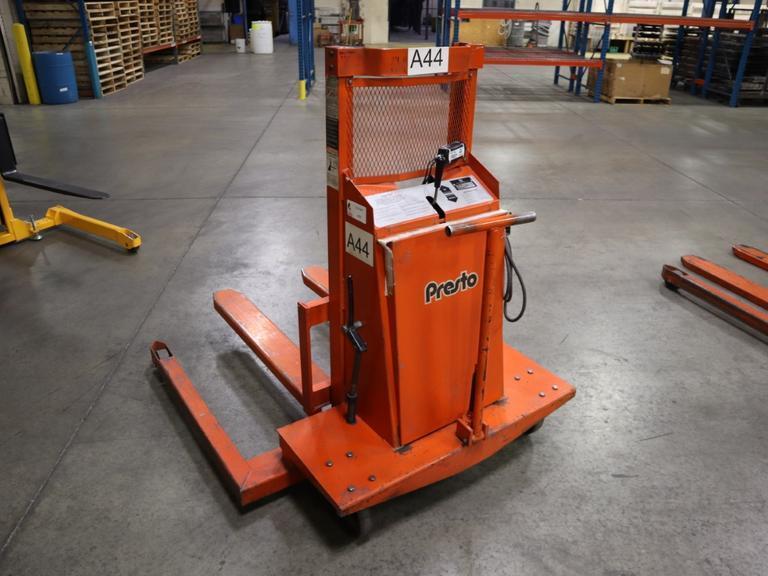 Presto WPS5036-20 Electric Stacker Lift Truck, 2,000# Cap, 36" Lift Height, 42" Forks, 50" Between Outriggers, 12 Volt Battery and Charger- Auction Item